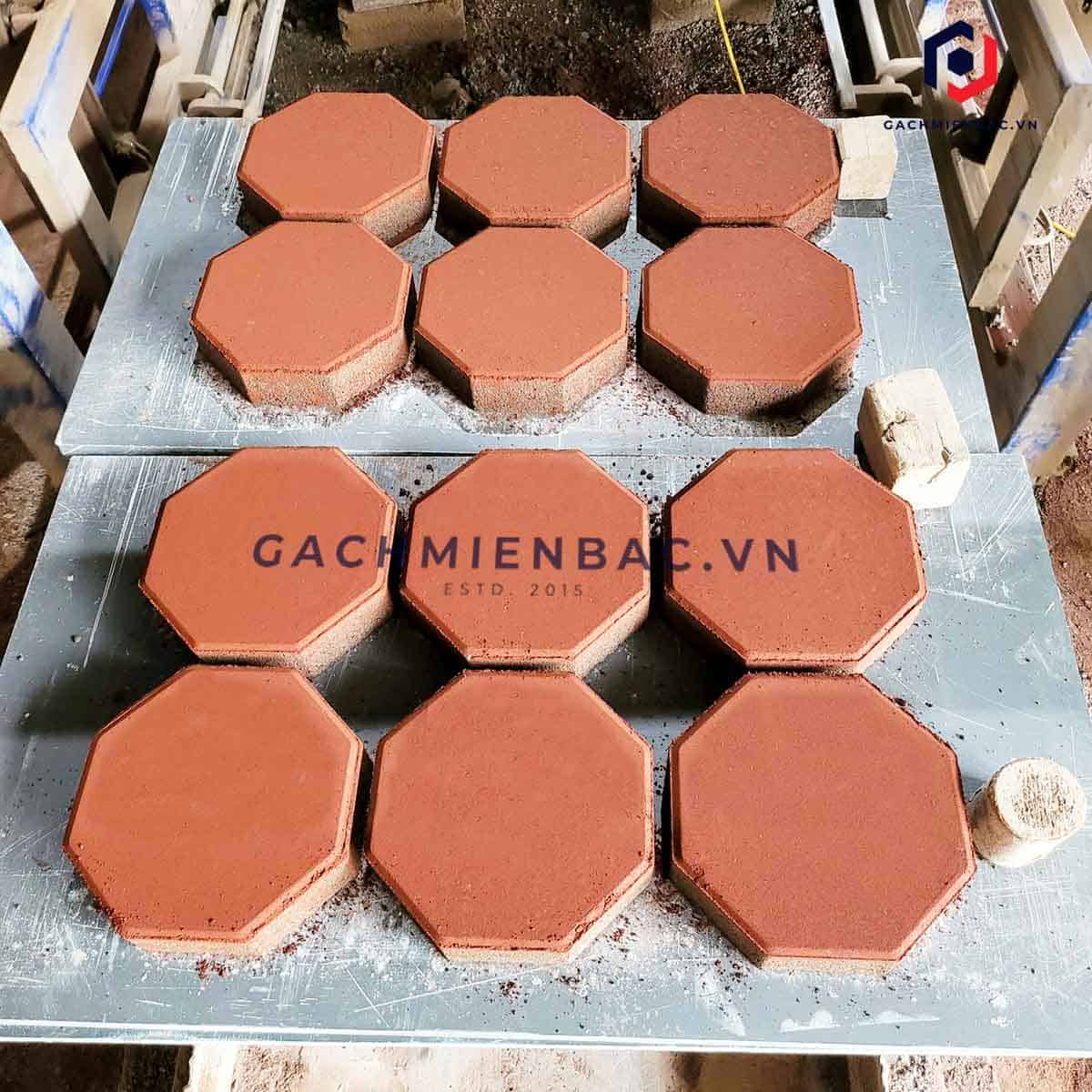 Gạch bát giác tự chèn vỉa hè màu đỏ tại nhà máy gạch Miền Bắc