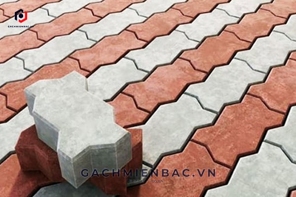 Gạch con sâu bóng lát vỉa hè tự chèn màu đỏ