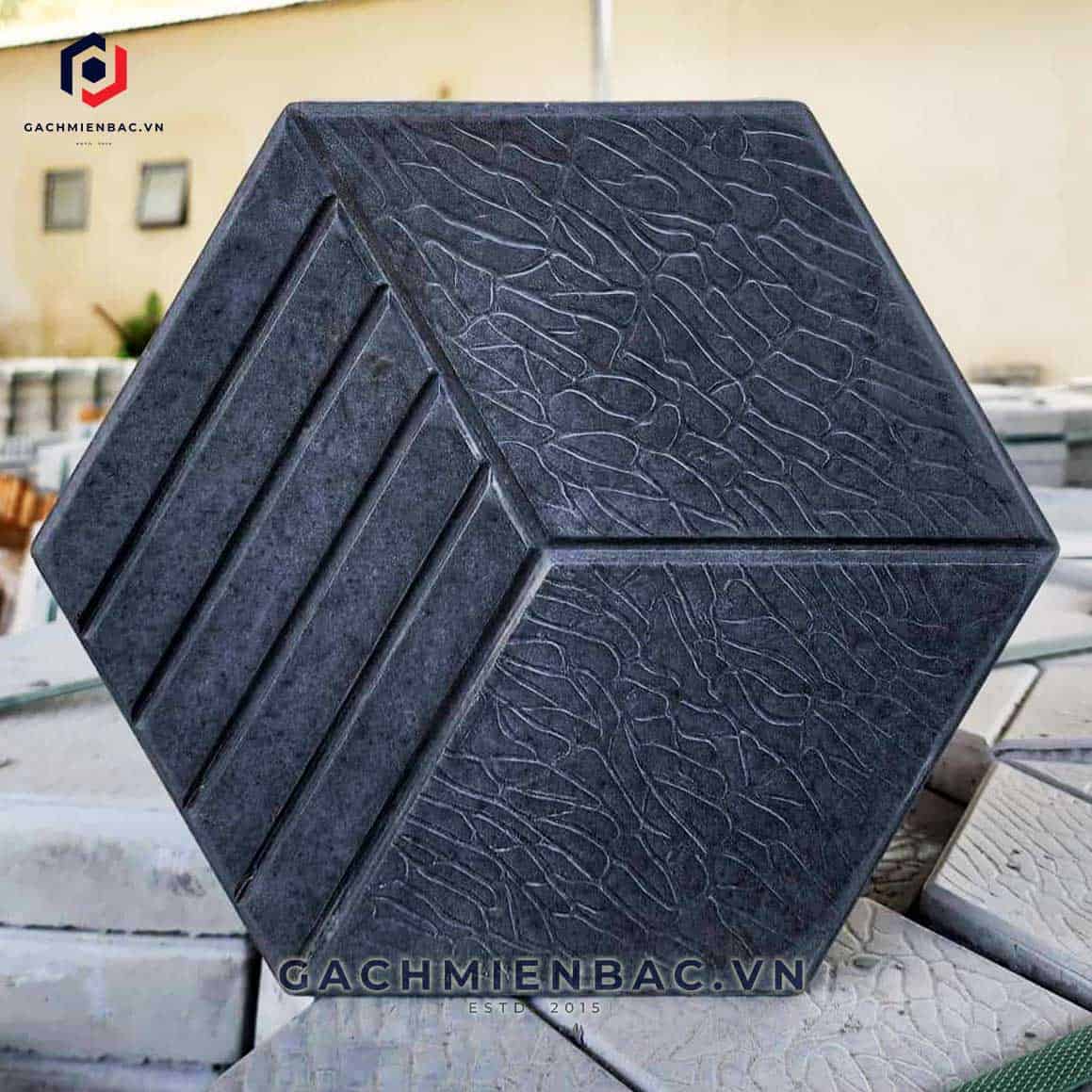 Gạch lục giác giả đá 3 sọc màu ghi
