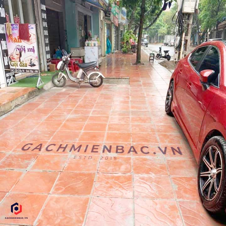 Gạch lát vỉa hè giả đá màu đỏ