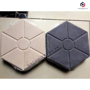 Gạch lục giác bóng lát vỉa hè tự chèn màu ghi và trắng