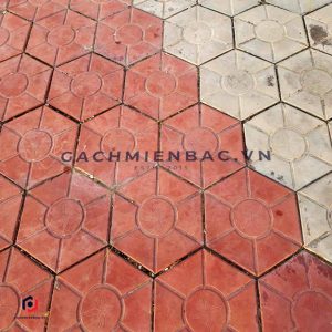 Gạch lục giác bóng lát vỉa hè tự chèn màu đỏ